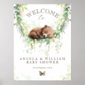 Poster Bois Ours Vert Bébé Garçon Douche Bienvenue (Devant)