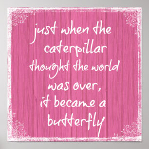 Poster Bois rose avec citation de papillon inspirant