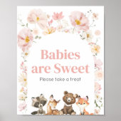 Poster Bois rose Floral Animaux Les bébés sont doux (Devant)