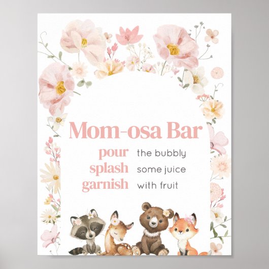 Poster Bois rose Floral Animaux Maman-Osa Bar (Devant)