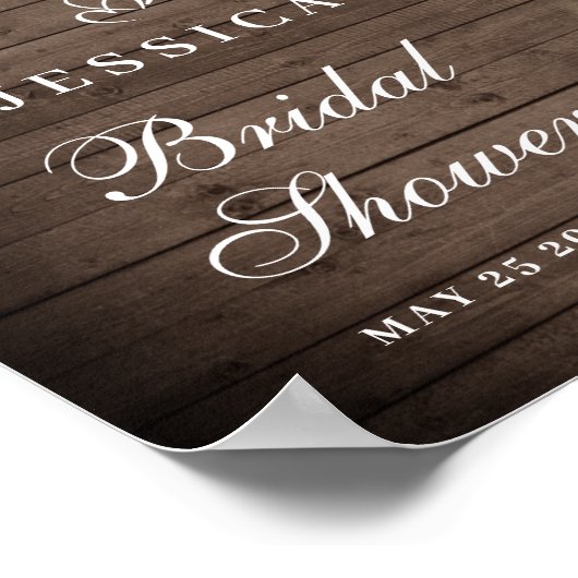 Poster Bois & Roses Blanches Fête des mariées verte Bienv (Coin)