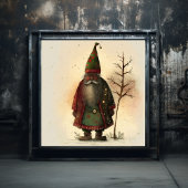 Poster Bois rouge et vert plaid Gnome noir Père Noël