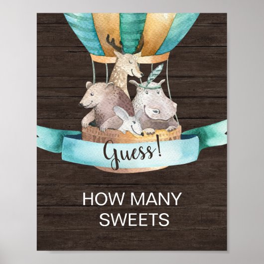 Poster Bois rustique | Animaux Combien de sucreries Jeu (Devant)