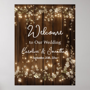Poster Bois Rustique Blanc Floral Lumières Accueil