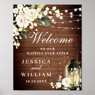 Poster Bois rustique & Blush Rose Floral Mariage Bienvenu