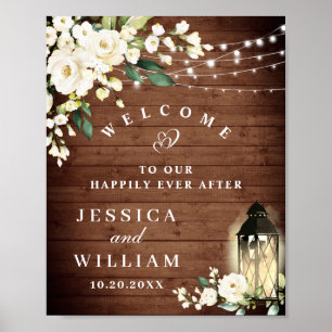 Poster Bois rustique & Blush Rose Floral Mariage Bienvenu