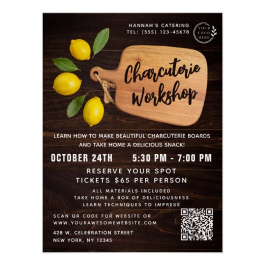 Poster Bois rustique Découpe Citrus Cuisine Script (Devant)