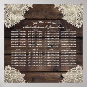 Poster Bois rustique & dentelle Mariage romantique Table 