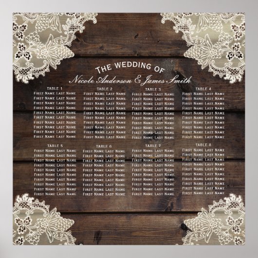 Poster Bois rustique & dentelle Mariage romantique Table  (Devant)