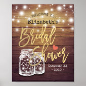 Poster Bois rustique Mason Jar Lumières Fête des mariées  (Devant)