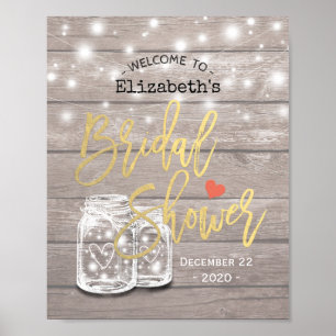 Poster Bois rustique Mason Jar Lumières Fête des mariées