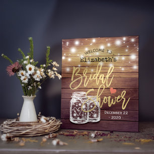 Poster Bois rustique Mason Jar Lumières Fête des mariées