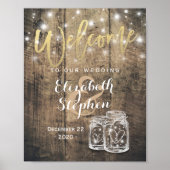 Poster Bois rustique Mason Jar String Mariage de lumière  (Devant)