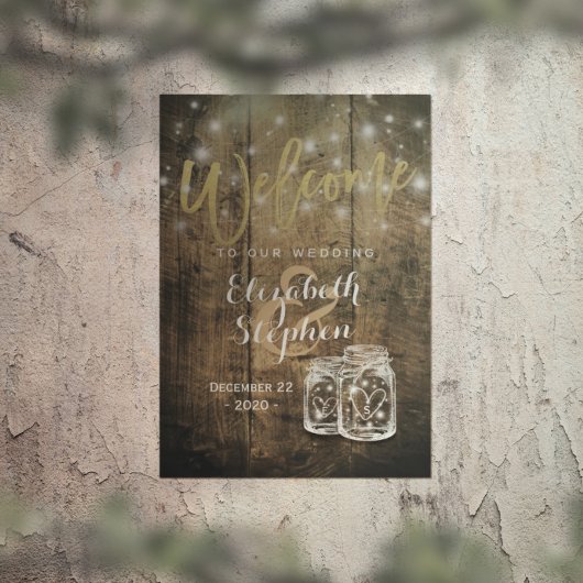 Poster Bois rustique Mason Jar String Mariage de lumière 
