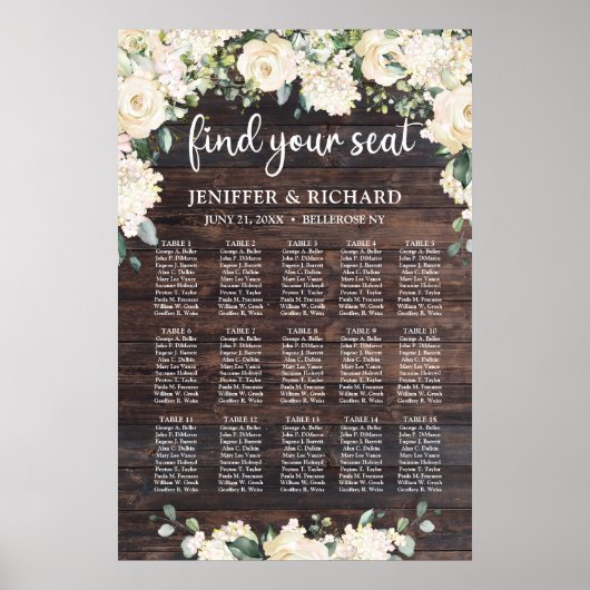 Poster Bois rustique vert feuillage boho carte des sièges (Devant)