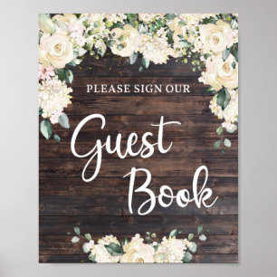 Poster Bois rustique vert rose blanche signe du livre d'o