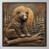 Poster Bois sculpté rustique Ours Pins Réglage Soleil (Devant)