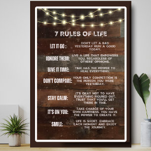 Poster Bois Vintage rustique 7 Règles de vie Motivationne