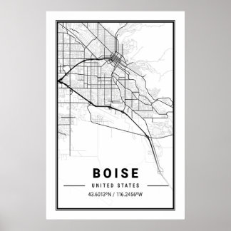 Poster Boise Idaho USA City Travel Plan de la ville