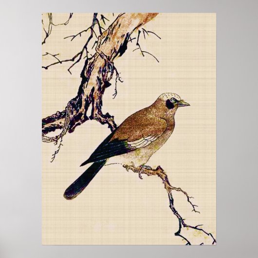 Poster Boiseries japonaises d'un Finch, Brown et beige (Devant)