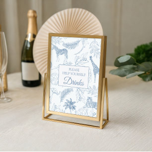 Poster Boisson de Baby Shower Dusty Blue Jungle Safari An
