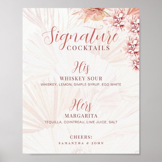 Poster Boisson de signature de mariage Cocktail Lui Elle (Devant)