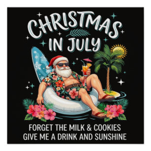 Poster Boisson de vacances de Noël en juillet de Santa