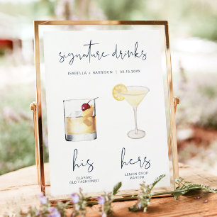 Poster Boisson signature CAITLIN Navy Watercolor Cocktail