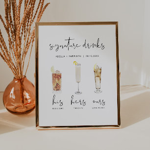 Poster Boisson Signature Watercolor Cocktail, Bar de Mari