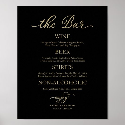 Poster Boissons Bar Gold Calligraphie Mariage noir Signal (Devant)