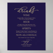 Poster Boissons Bar Gold Script Marine Blue Mariage Sign (Devant)