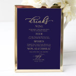 Poster Boissons Bar Gold Script Marine Blue Mariage Sign<br><div class="desc">Boissons Bar Gold Script Marine Blue Mariage Sign</div>