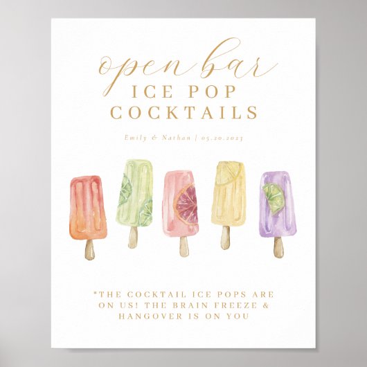 Poster Boissons Bar ouvert Cocktails Glace à l'eau Aquare (Devant)