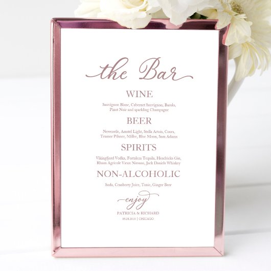 Poster Boissons Bar Rose Gold Calligraphy Mariage Signal
