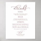 Poster Boissons Bar Rose Gold Script Mariage Signé (Devant)