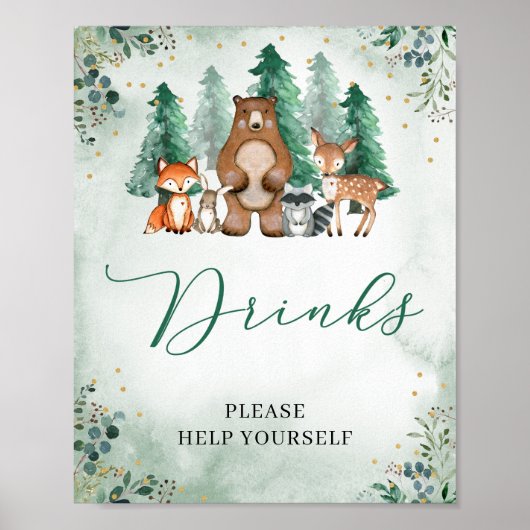 Poster Boissons bois signe Baby shower animaux forestiers (Devant)