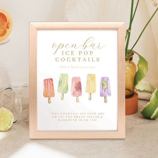 Poster Boissons Cocktails Glace à l'eau Menu Aquarelle Gl