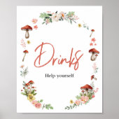 Poster Boissons de Baby shower de champignons Fleurs sauv (Devant)