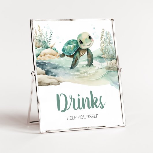 Poster Boissons de Baby shower de tortue de mer