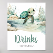 Poster Boissons de Baby shower de tortue de mer (Devant)
