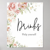 Poster Boissons de Baby shower Floral Rose Dusty (Devant)