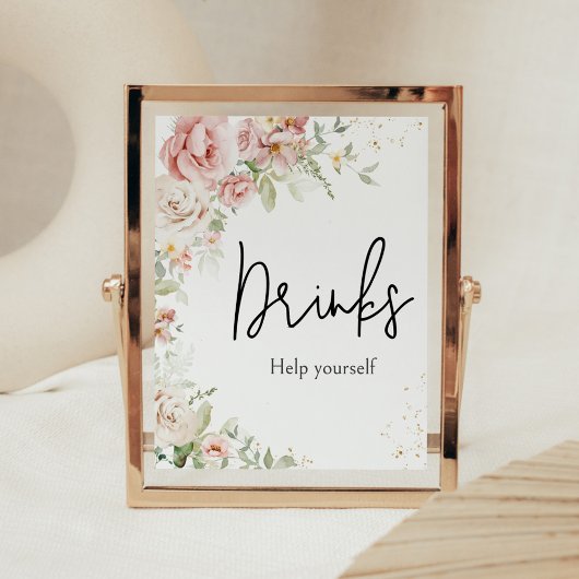 Poster Boissons de Baby shower Floral Rose Dusty