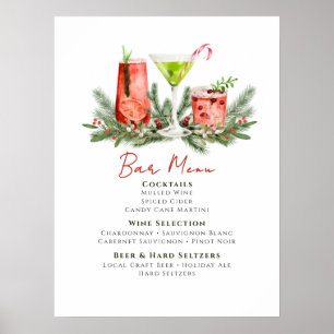 Poster Boissons de fête Cocktails de Noël Menu du bar de