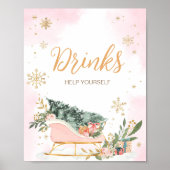 Poster Boissons de flocon d'hiver rose or (Devant)