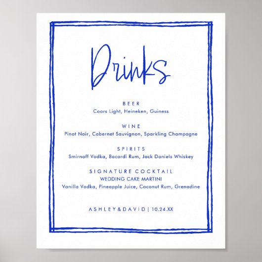 Poster Boissons de mariage françaises dessinées à la main (Devant)