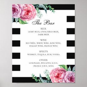 Poster Boissons de mariages floraux de Boho noir et blanc