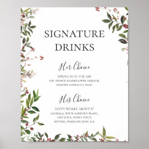Poster Boissons de signature blanches botaniques chic de