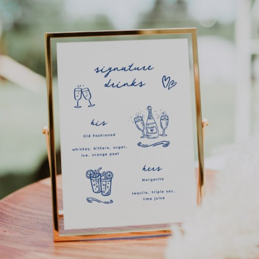 Poster Boissons de signature bleues fantaisistes Mariage