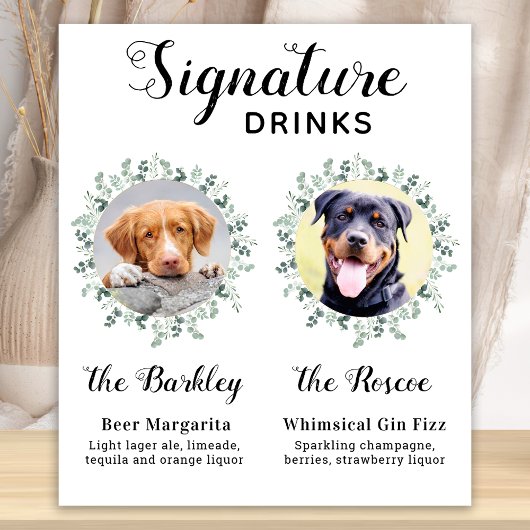 Poster Boissons de signature de mariage d'animal de compa
