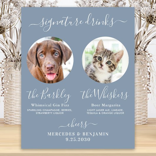 Poster Boissons de signature de mariage de chien de compa